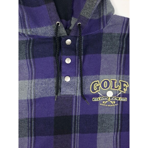 Vtg 90s Grunge Surf Style Myrtle Beach Golf Plaid Hoodie Made In USA Mens XL EUC - Picture 6 of 10